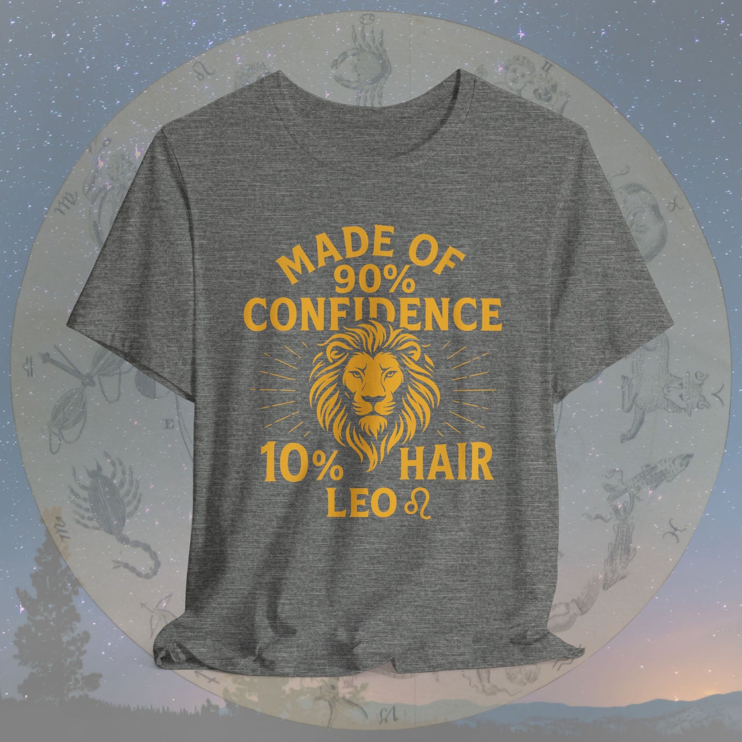 Confident Leo Zodiac Sign T-Shirt – 90% Confidence, 10% Hair