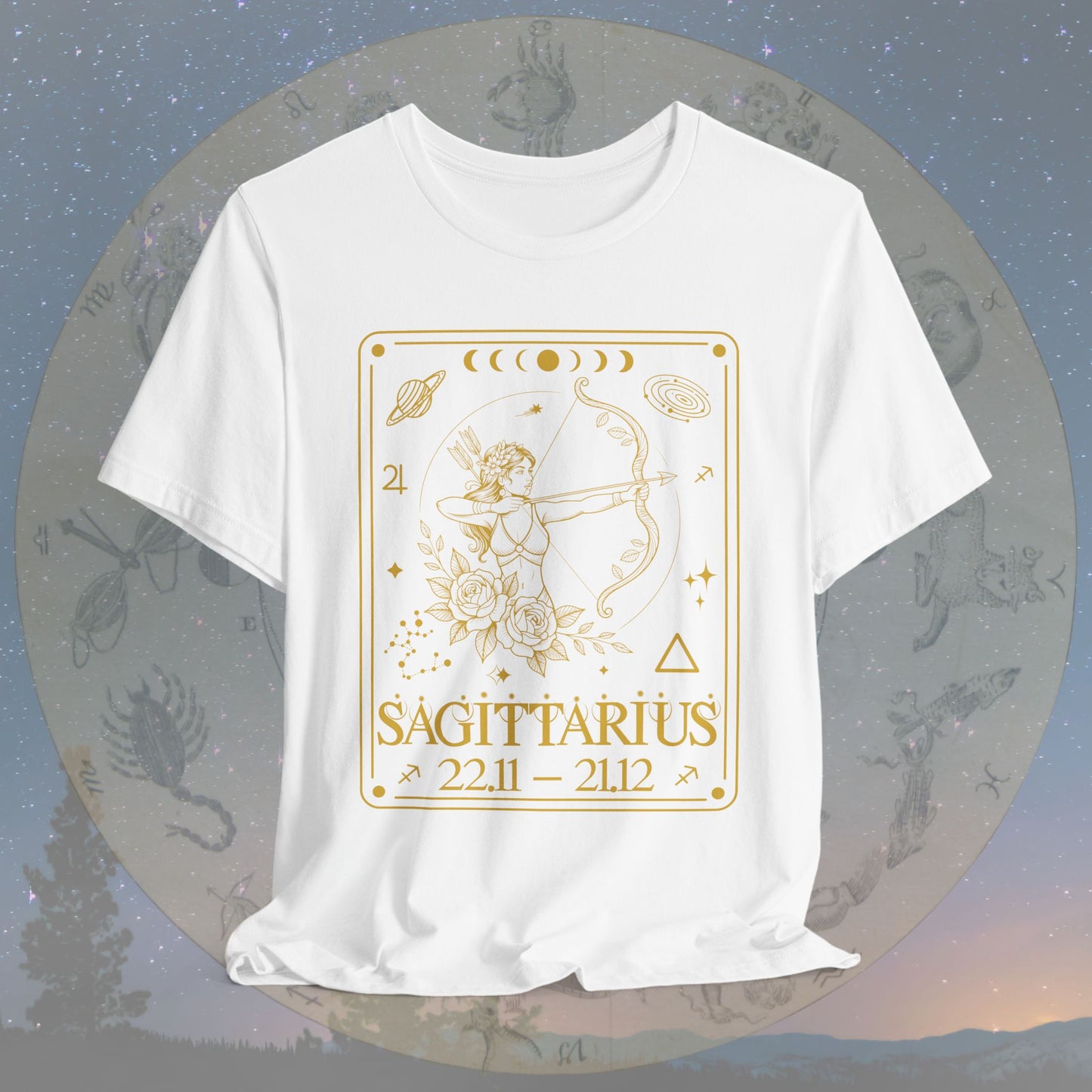 Sagittarius Zodiac Sign Numeric Dates Tarot T-Shirt