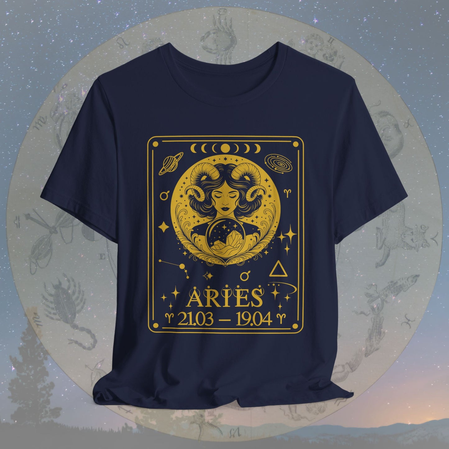 Aries Zodiac Sign Numeric Dates Tarot T-Shirt