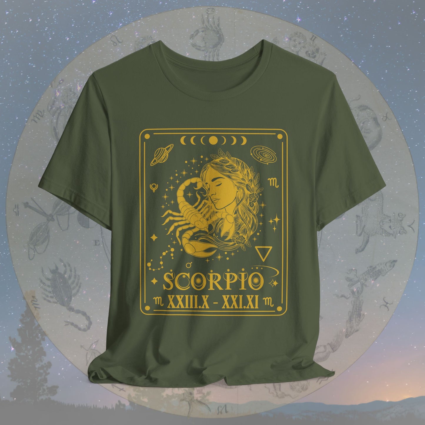 Scorpio Zodiac Sign Roman Dates Tarot T-Shirt