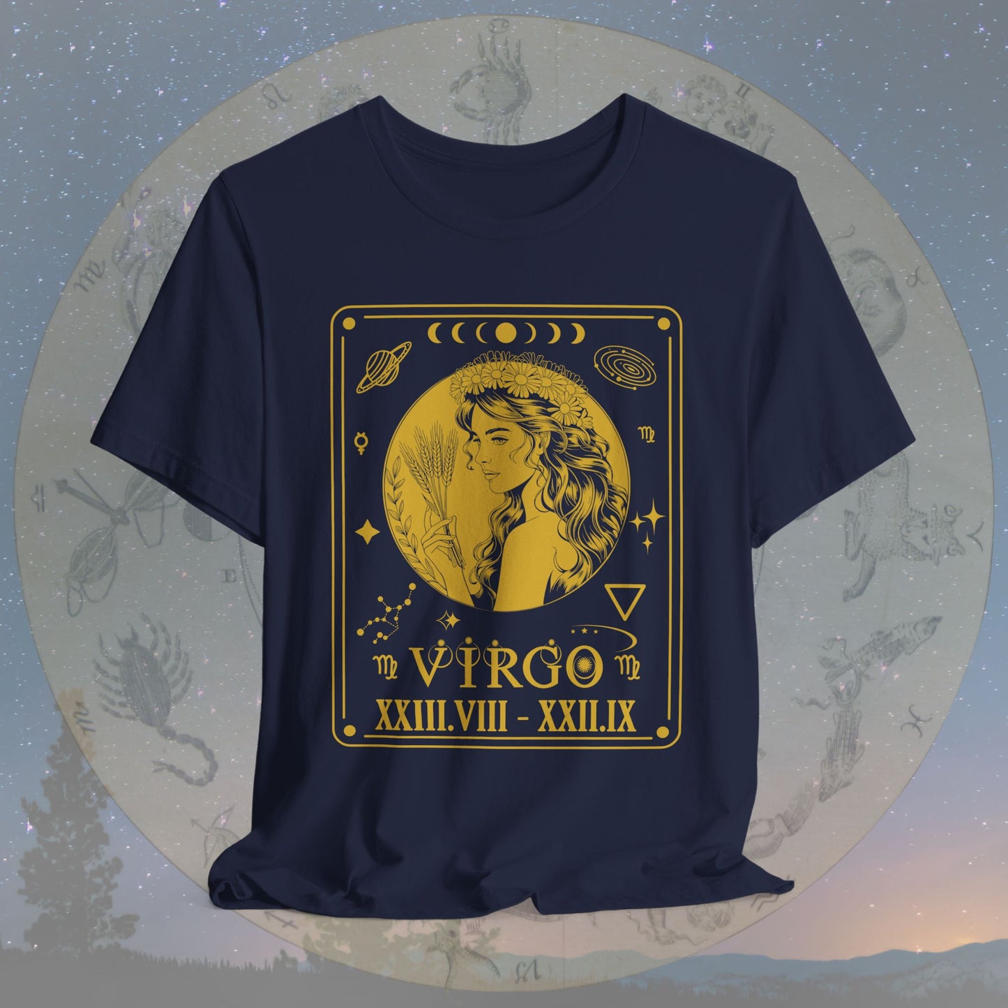Virgo Zodiac Sign Roman Dates Tarot T-Shirt