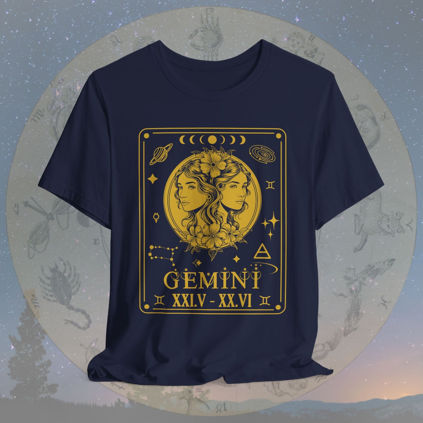 Gemini Zodiac Sign Roman Dates Tarot T-Shirt