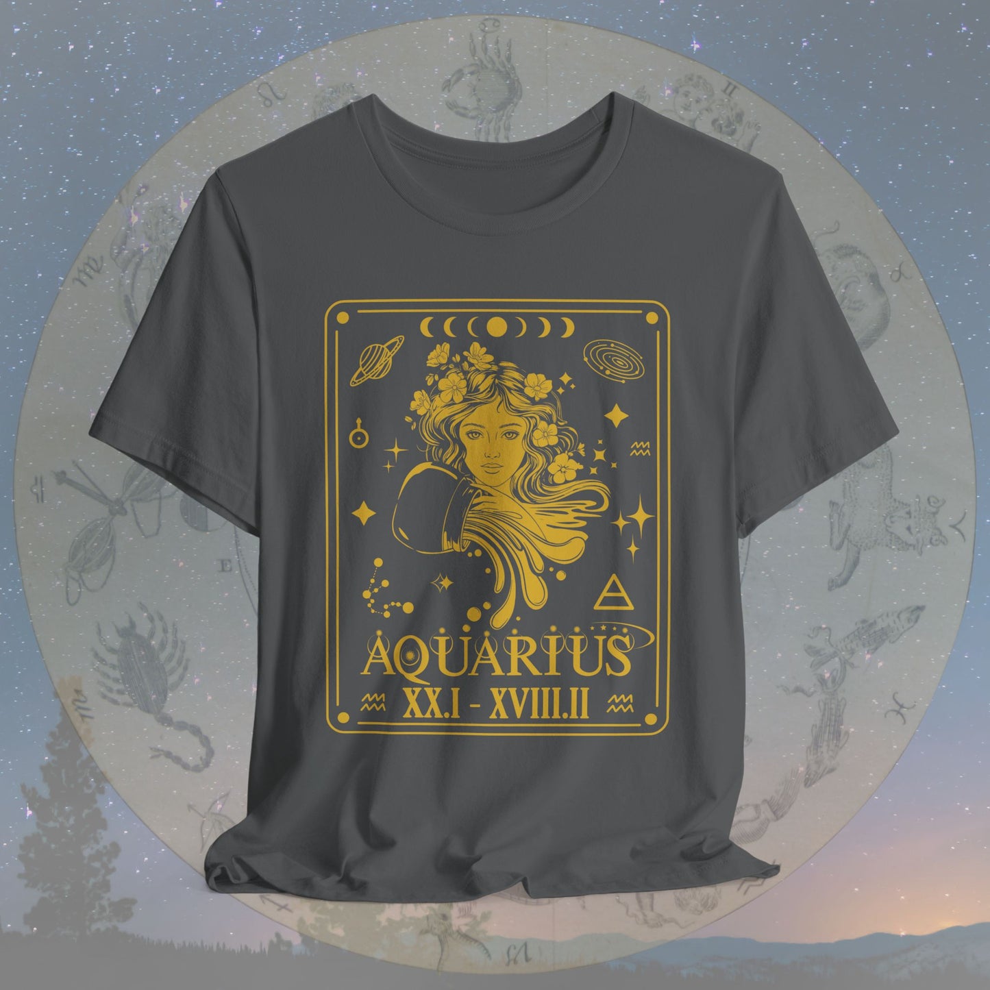 Aquarius Zodiac Sign Roman Dates Tarot T-Shirt