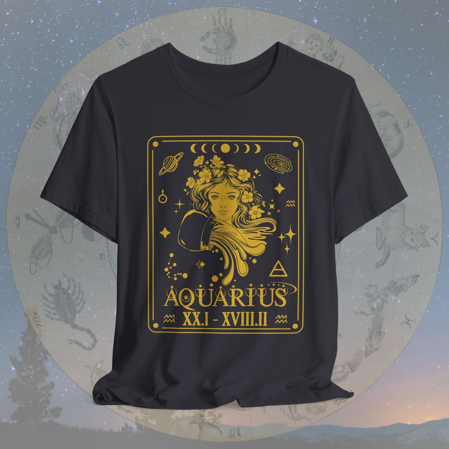 Aquarius Zodiac Sign Roman Dates Tarot T-Shirt