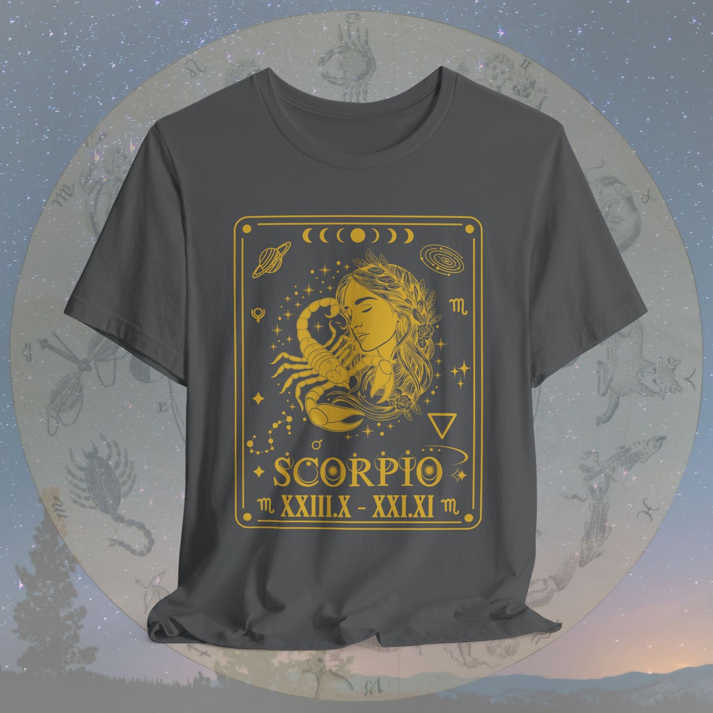 Scorpio Zodiac Sign Roman Dates Tarot T-Shirt