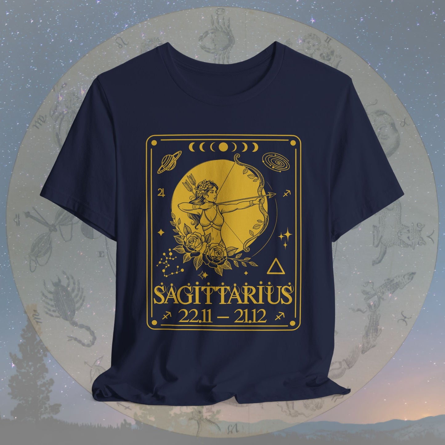 Sagittarius Zodiac Sign Numeric Dates Tarot T-Shirt