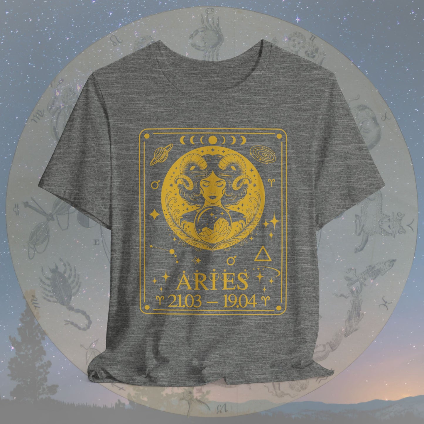 Aries Zodiac Sign Numeric Dates Tarot T-Shirt