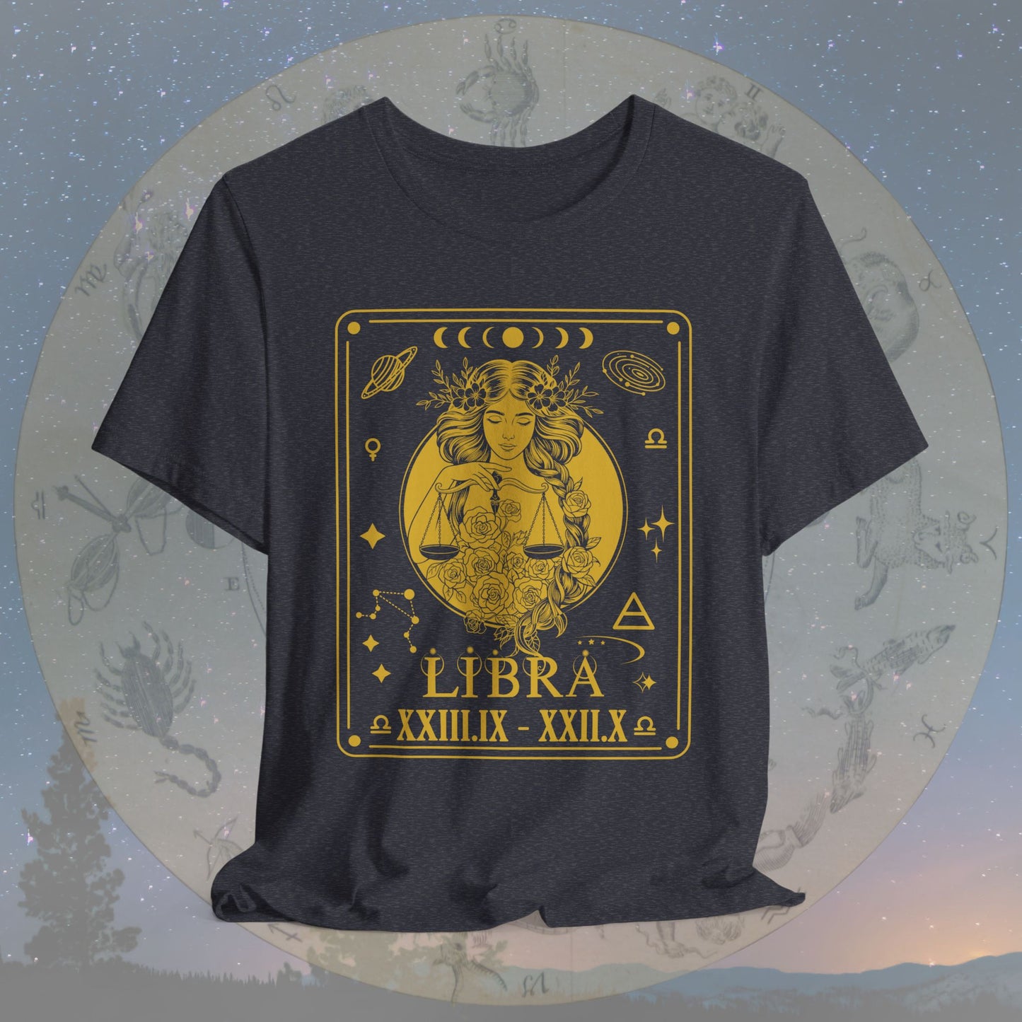 Libra Zodiac Sign Roman Dates Tarot T-Shirt
