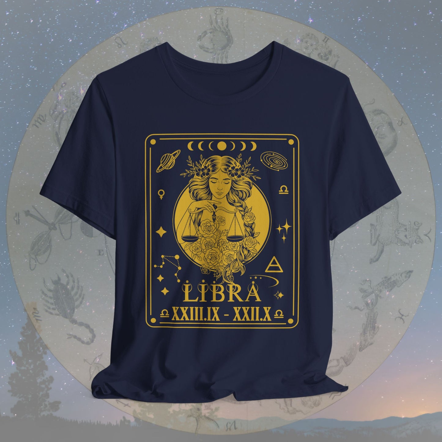 Libra Zodiac Sign Roman Dates Tarot T-Shirt