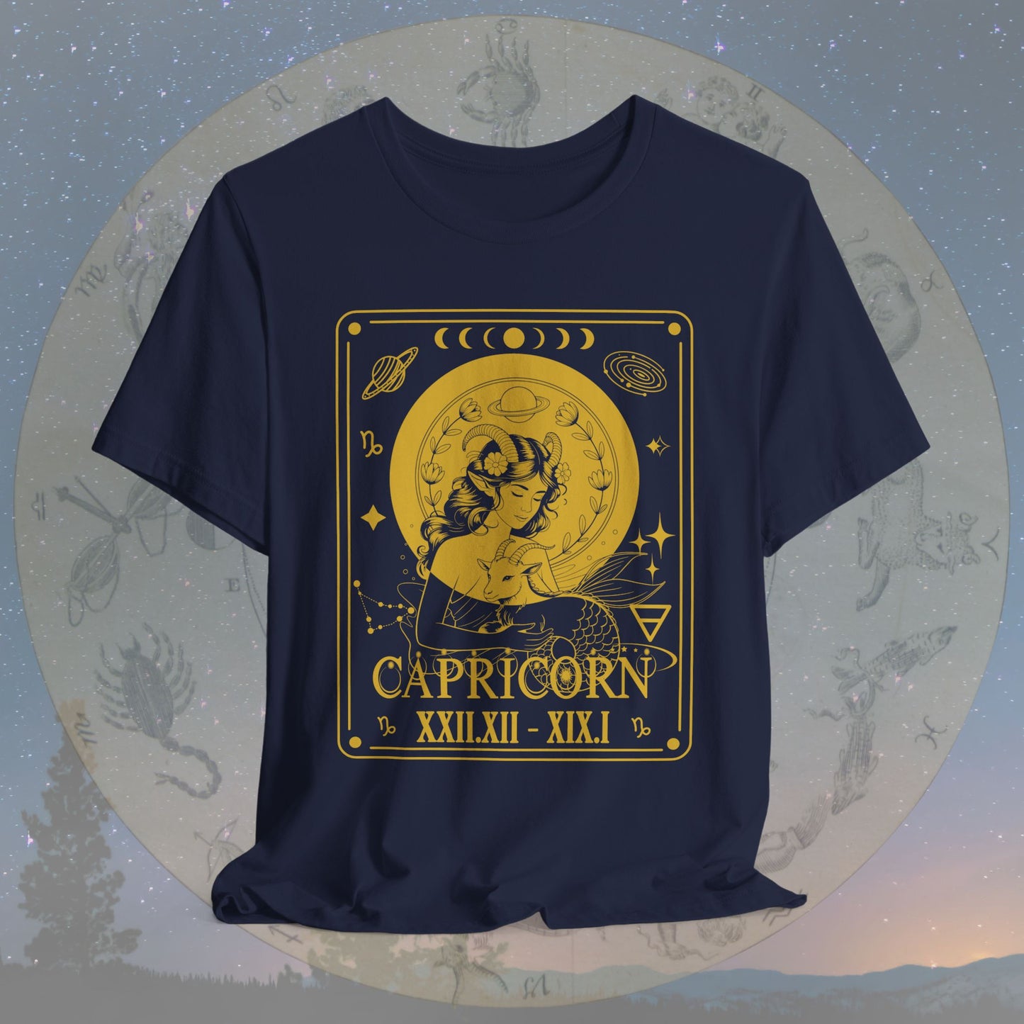 Capricorn Zodiac Sign Roman Dates Tarot T-Shirt