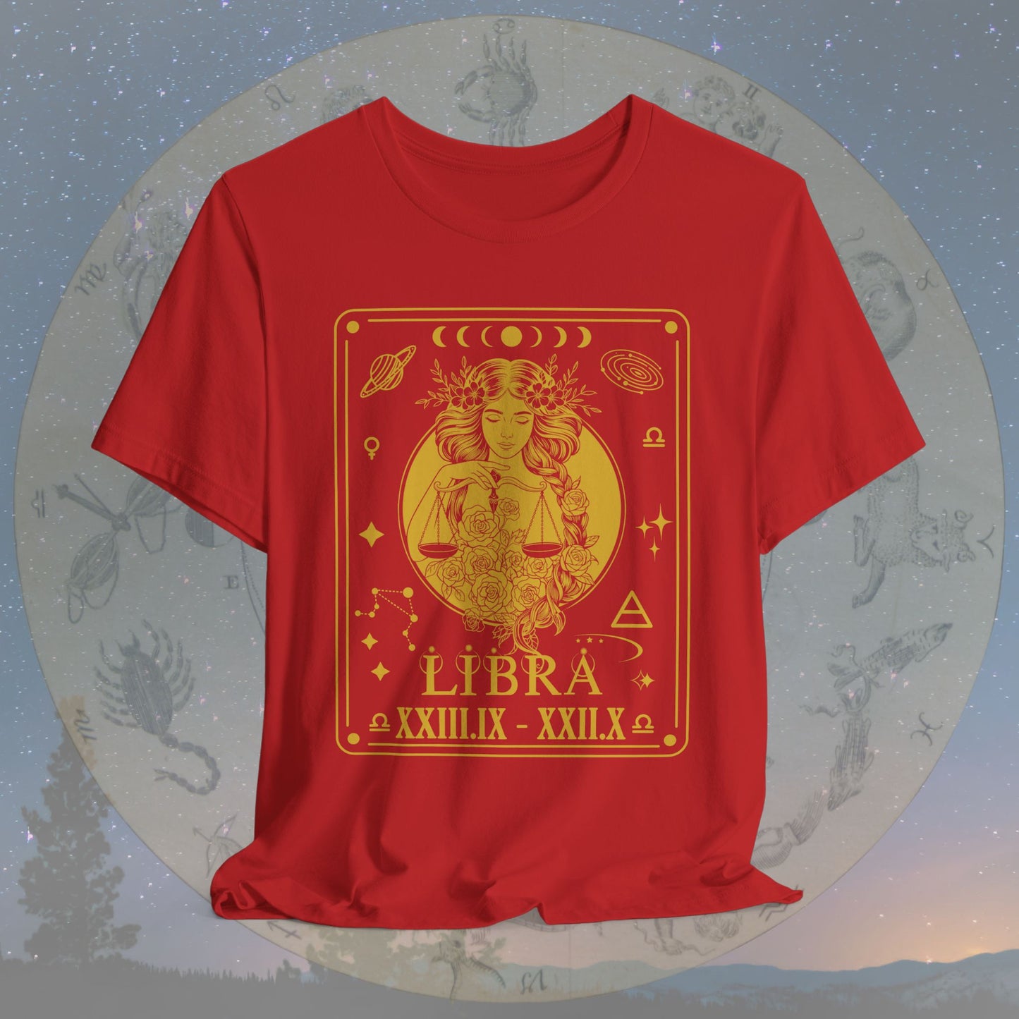 Libra Zodiac Sign Roman Dates Tarot T-Shirt