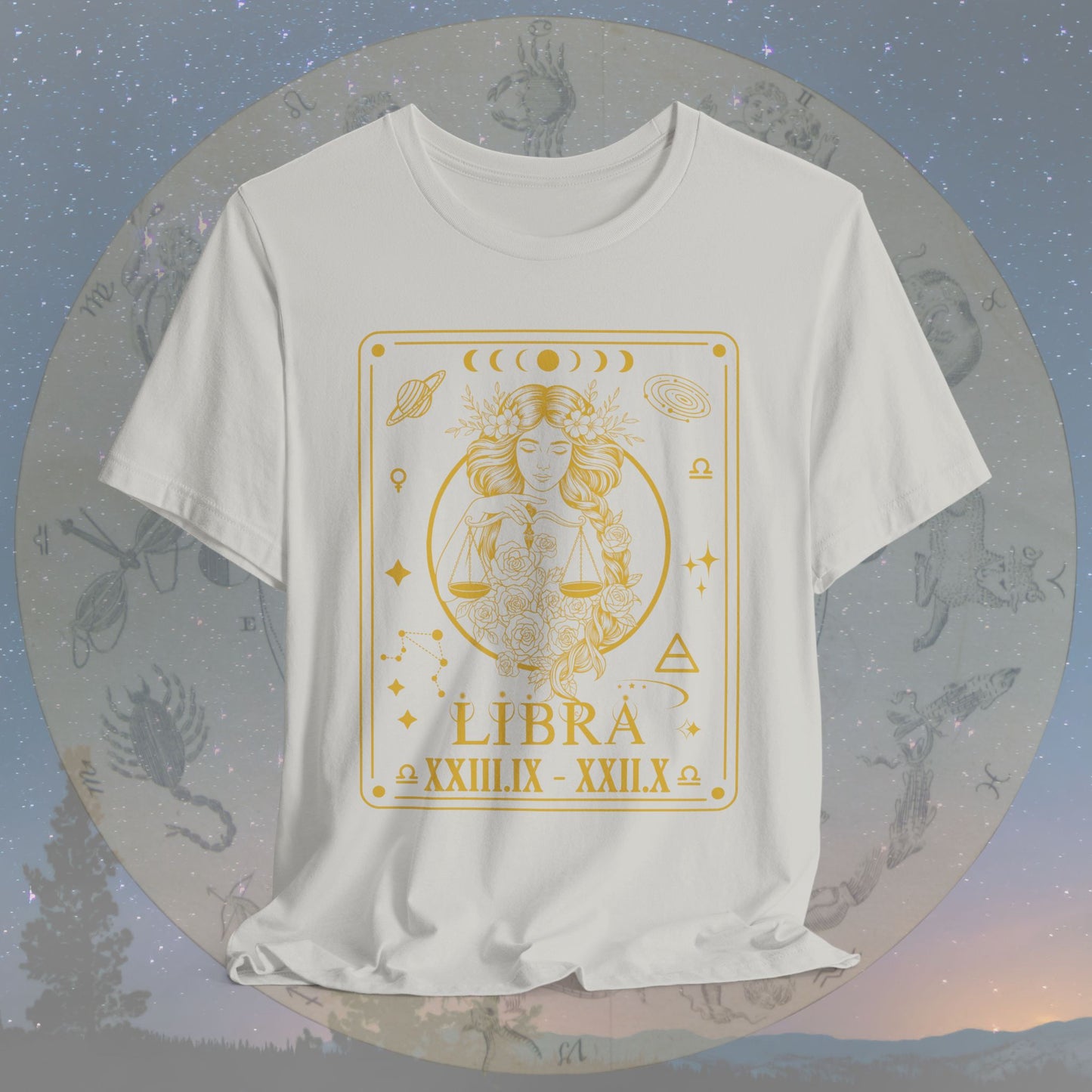 Libra Zodiac Sign Roman Dates Tarot T-Shirt