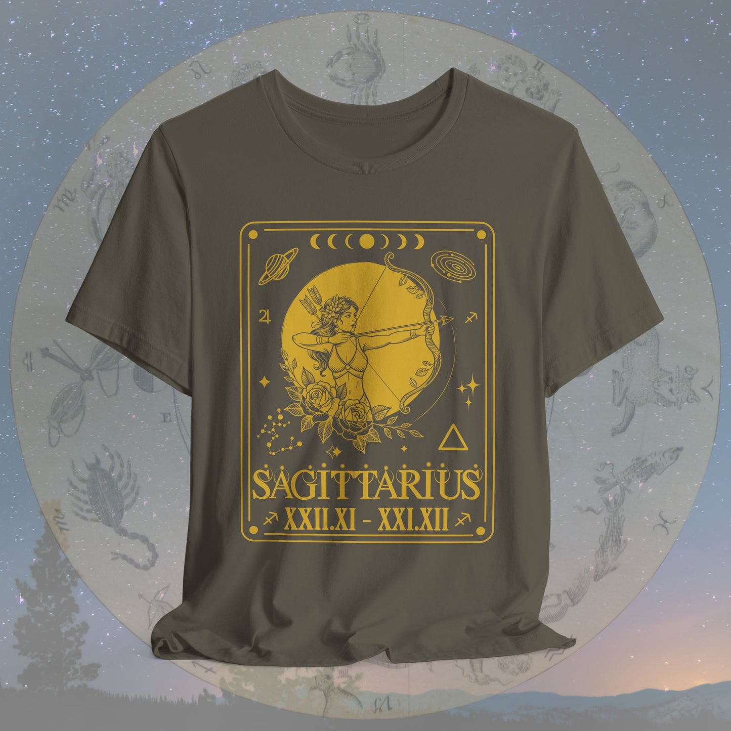 Sagittarius Zodiac Sign Roman Dates Tarot T-Shirt