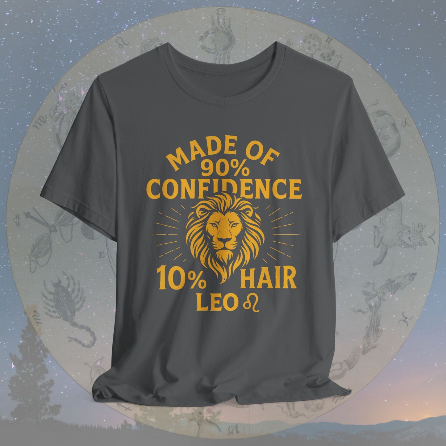 Confident Leo Zodiac Sign T-Shirt – 90% Confidence, 10% Hair