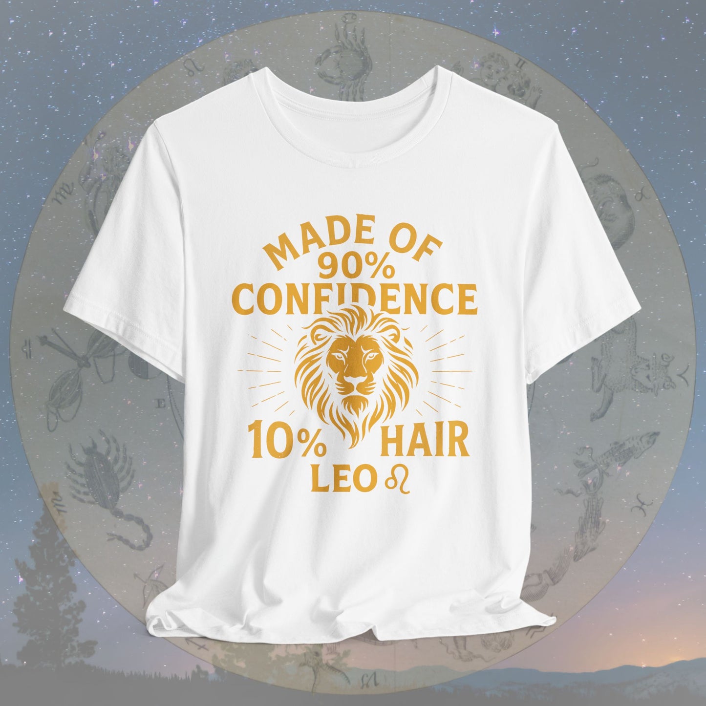 Confident Leo Zodiac Sign T-Shirt – 90% Confidence, 10% Hair