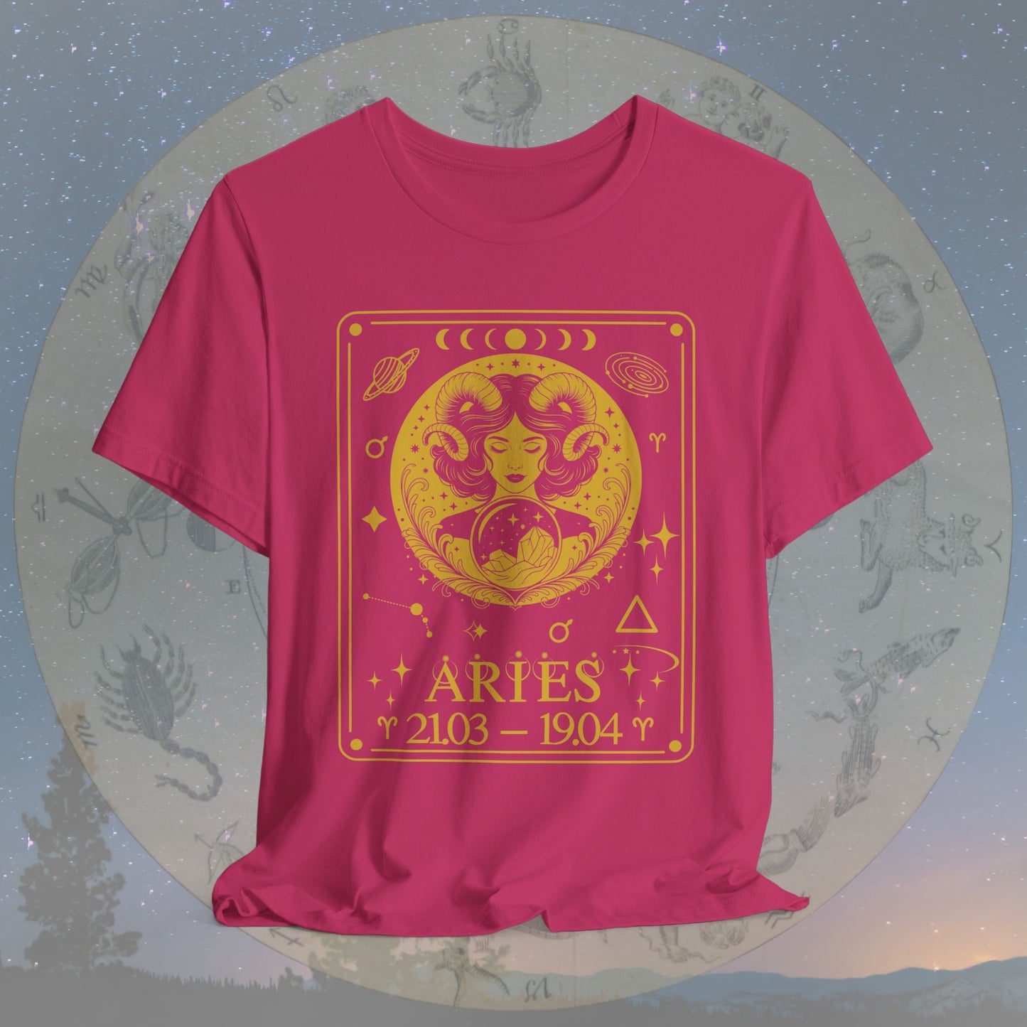 Aries Zodiac Sign Numeric Dates Tarot T-Shirt