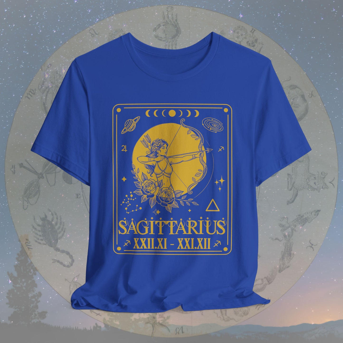 Sagittarius Zodiac Sign Roman Dates Tarot T-Shirt