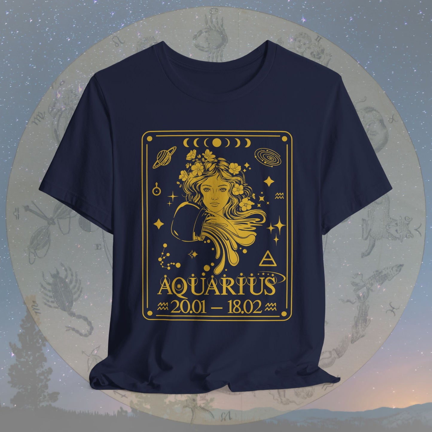 Aquarius Zodiac Sign Numeric Dates Tarot T-Shirt