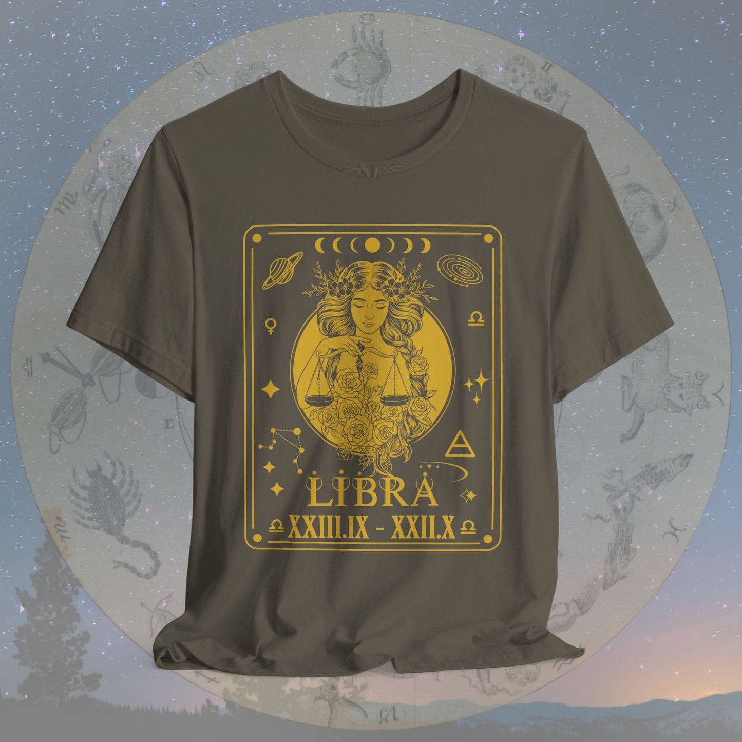 Libra Zodiac Sign Roman Dates Tarot T-Shirt