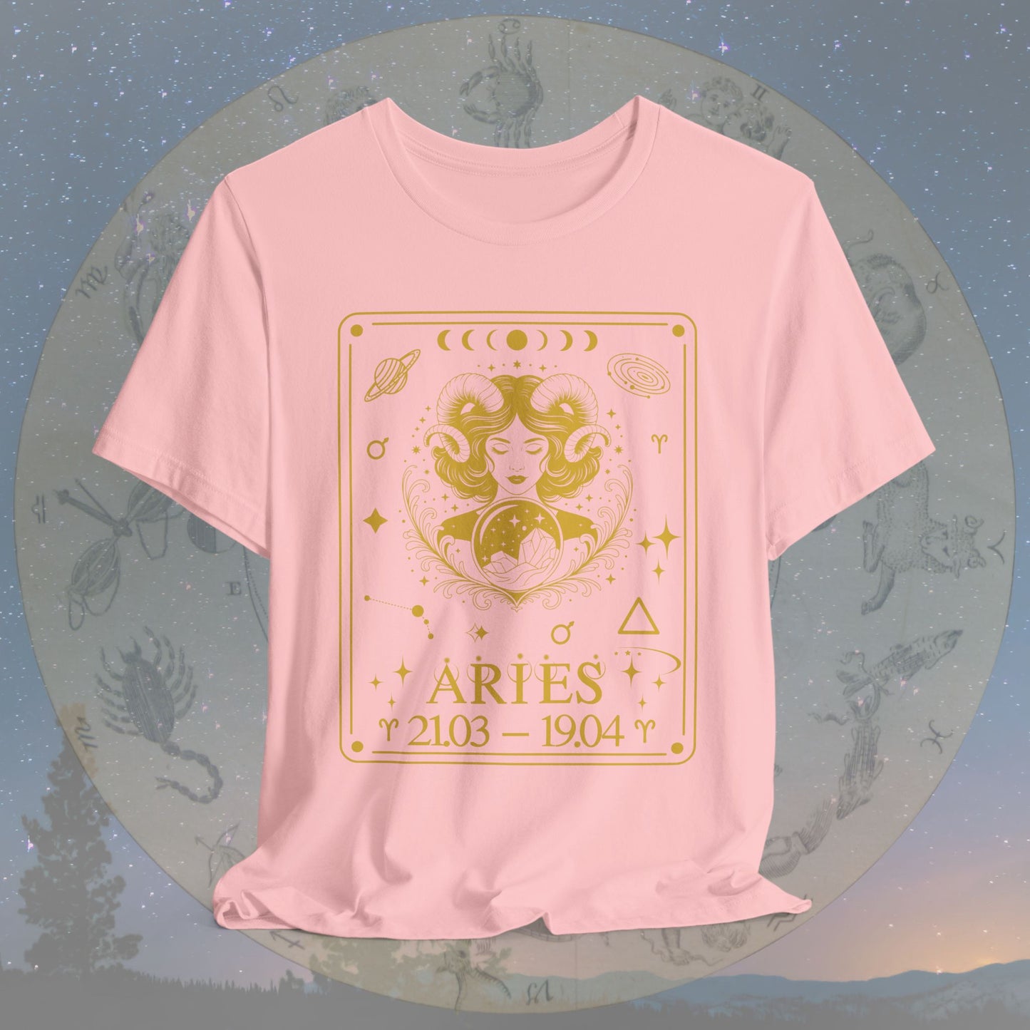 Aries Zodiac Sign Numeric Dates Tarot T-Shirt