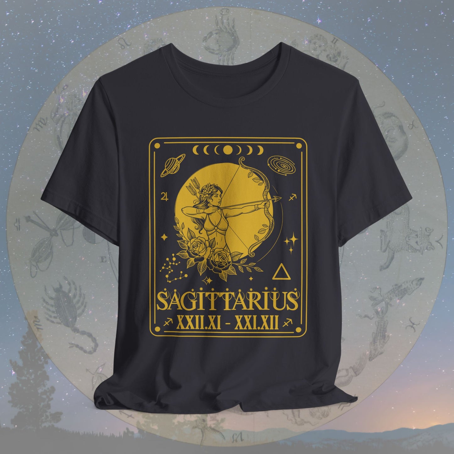 Sagittarius Zodiac Sign Roman Dates Tarot T-Shirt