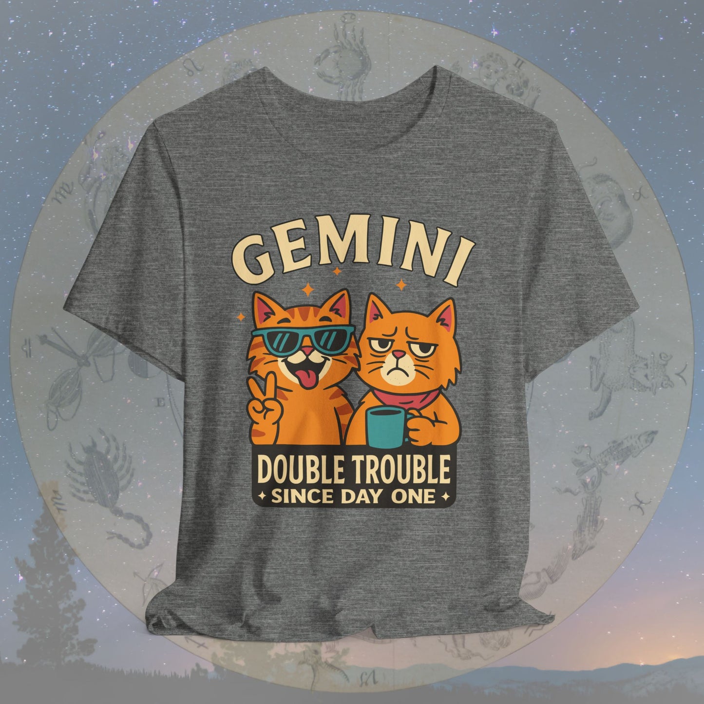 Funny Gemini Double Trouble Cat T-Shirt