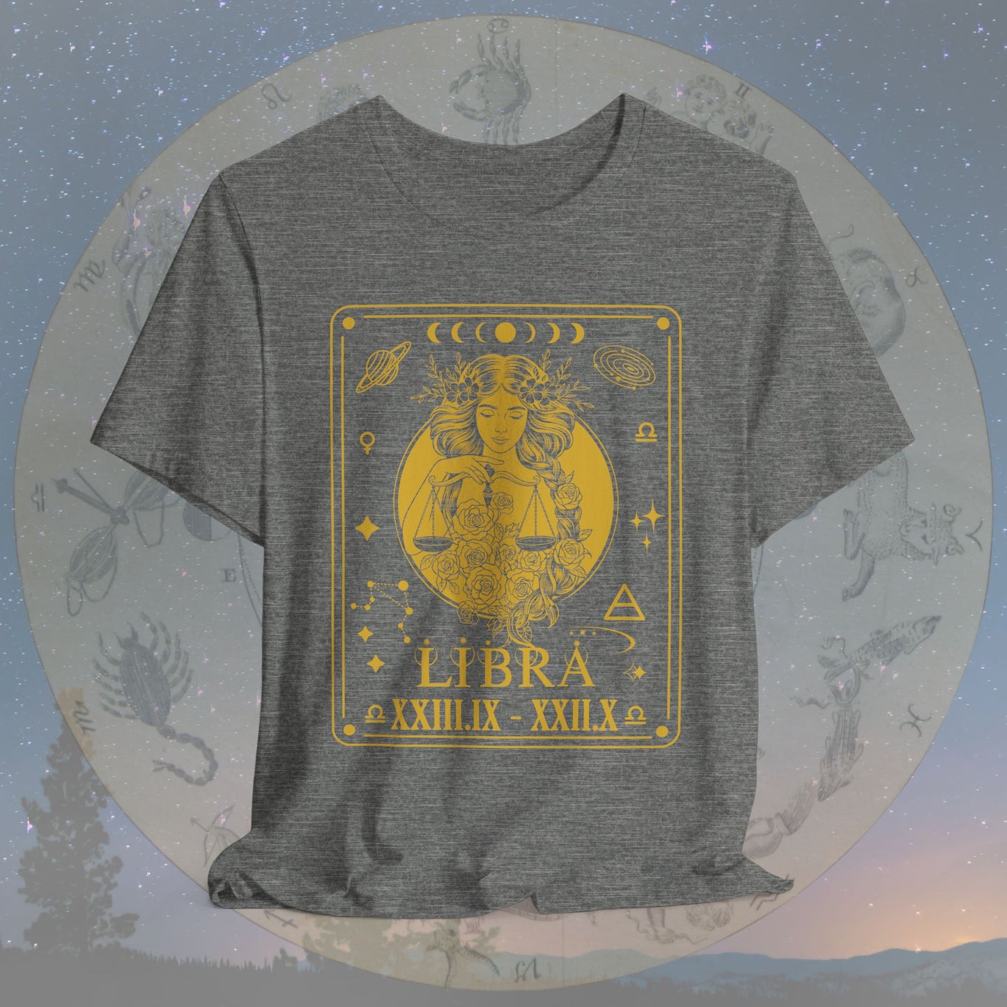 Libra Zodiac Sign Roman Dates Tarot T-Shirt