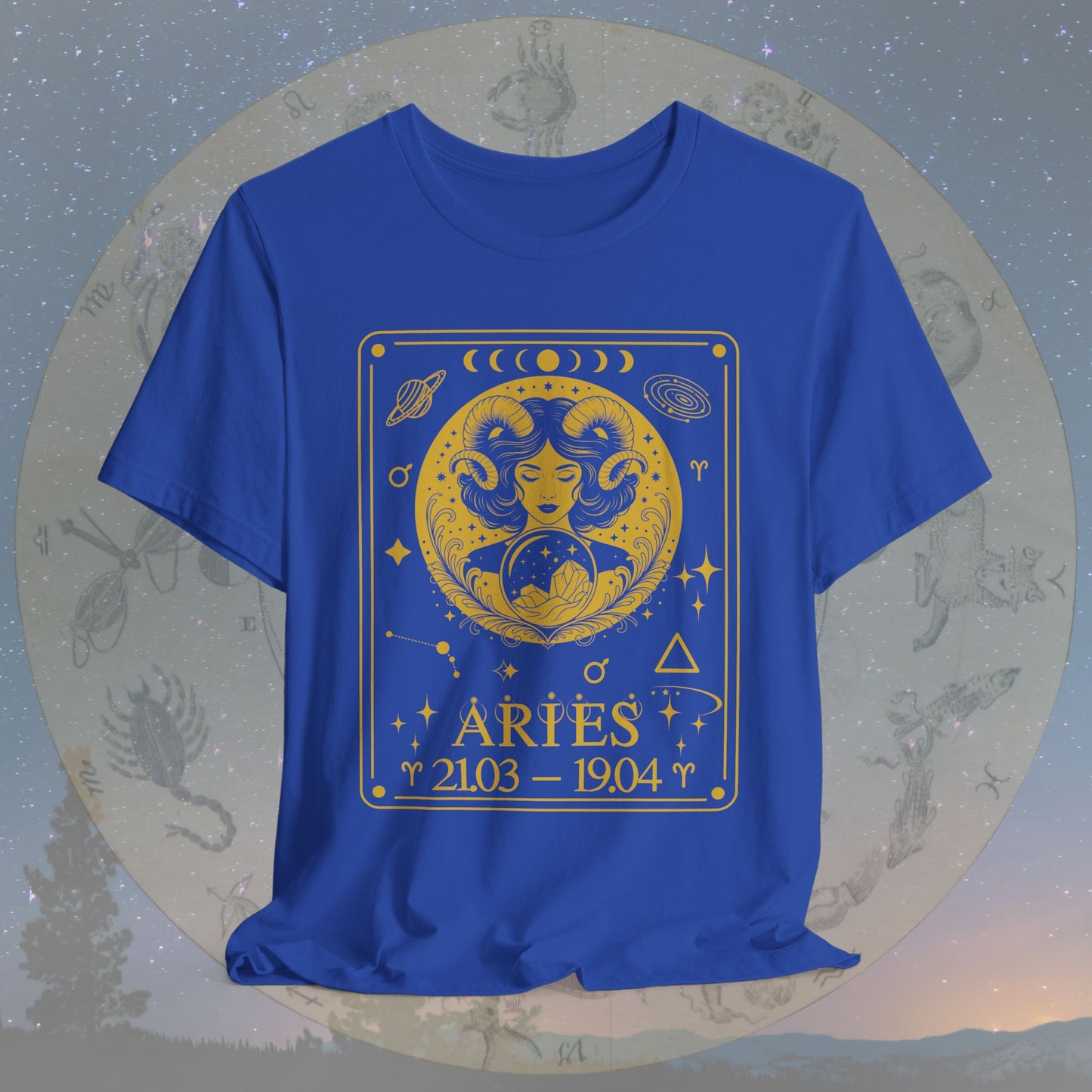 Aries Zodiac Sign Numeric Dates Tarot T-Shirt
