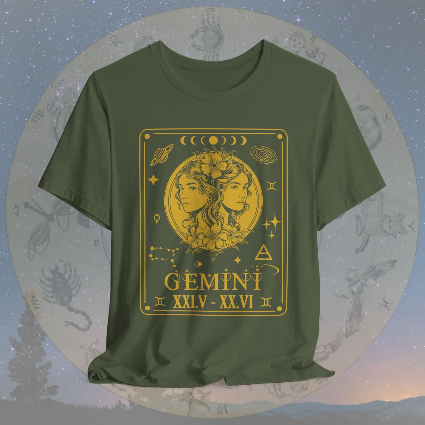 Gemini Zodiac Sign Roman Dates Tarot T-Shirt