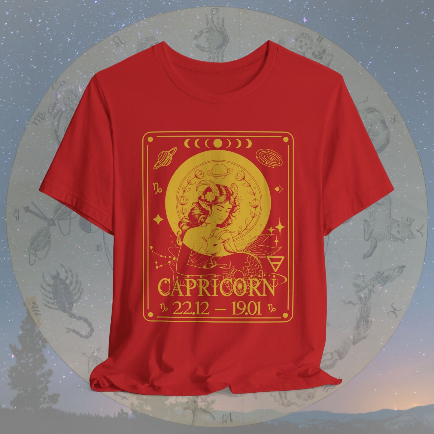 Capricorn Zodiac Sign Numeric Dates Tarot T-Shirt
