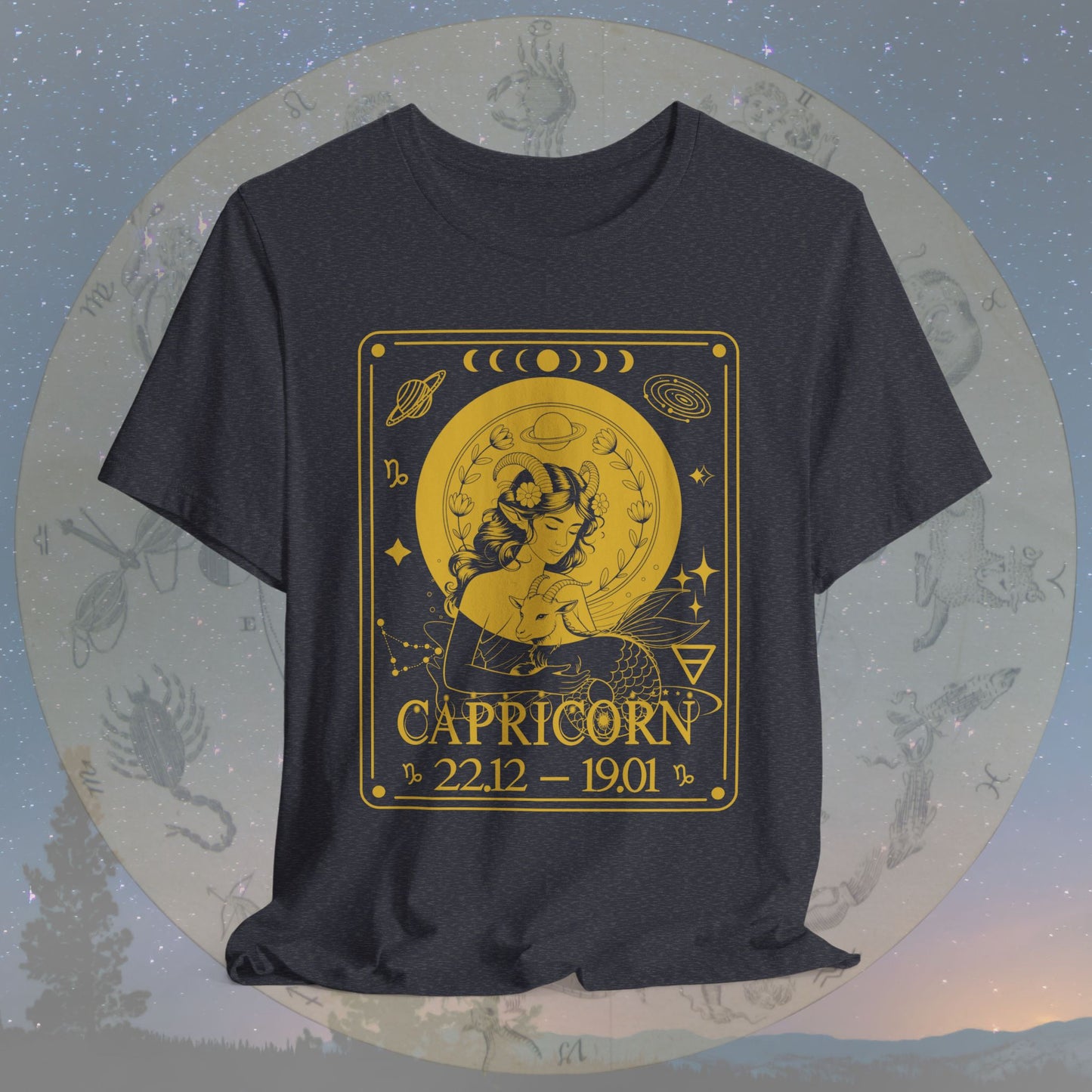 Capricorn Zodiac Sign Numeric Dates Tarot T-Shirt