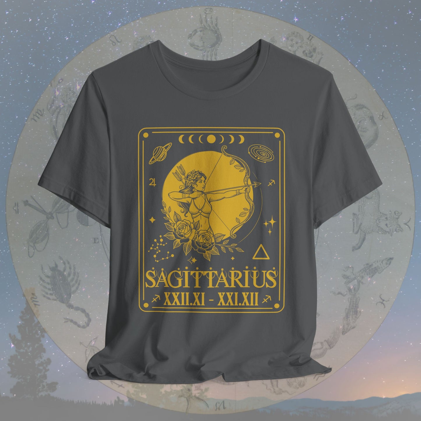 Sagittarius Zodiac Sign Roman Dates Tarot T-Shirt