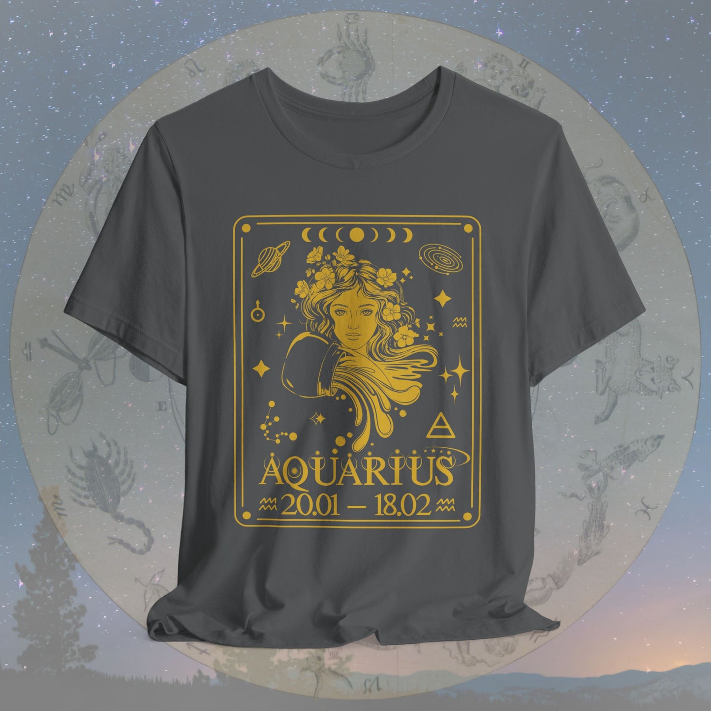 Aquarius Zodiac Sign Numeric Dates Tarot T-Shirt
