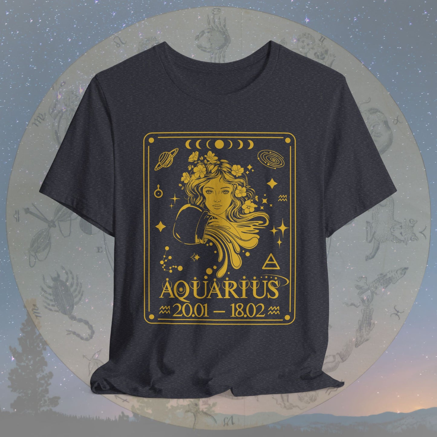 Aquarius Zodiac Sign Numeric Dates Tarot T-Shirt