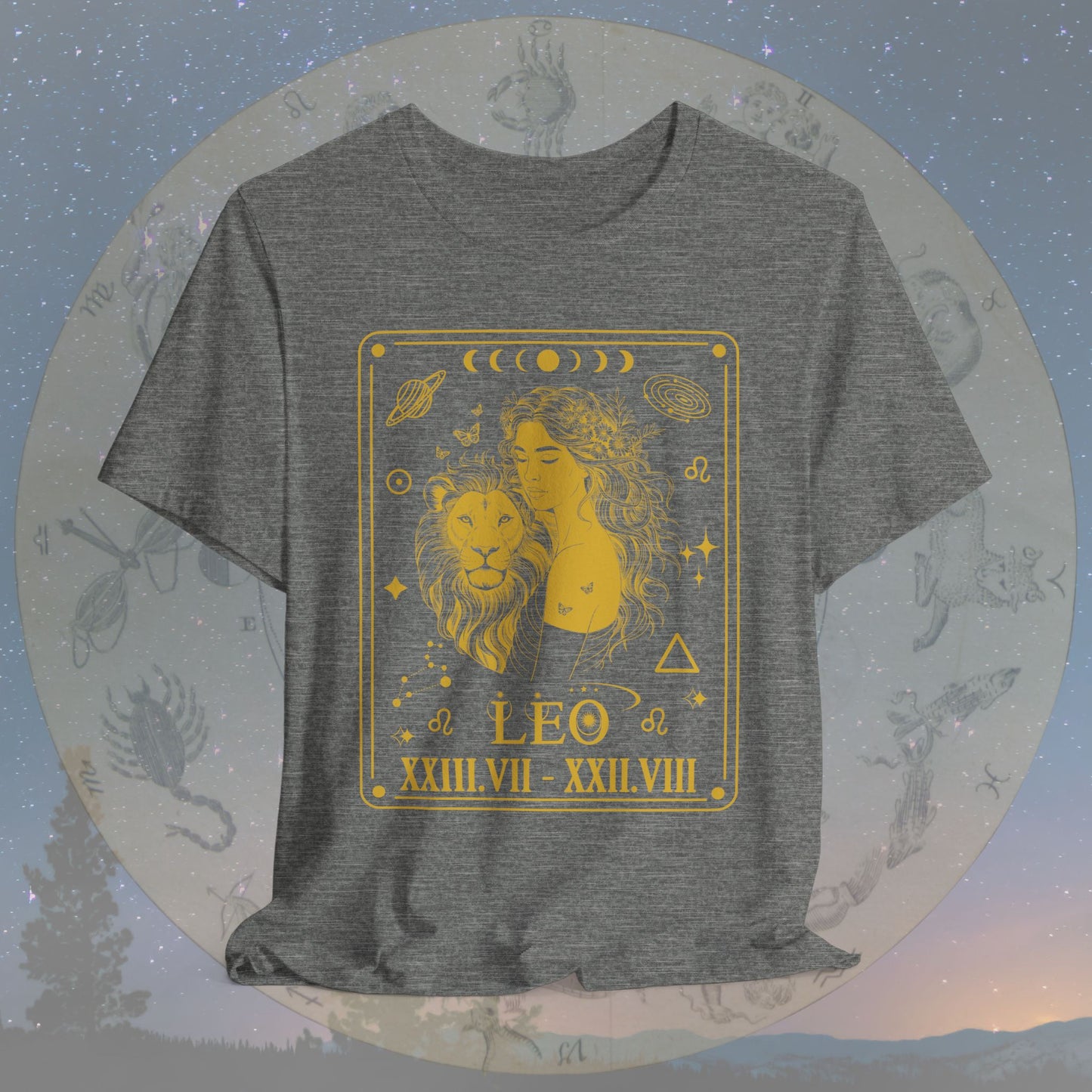 Leo Zodiac Sign Roman Dates Tarot T-Shirt