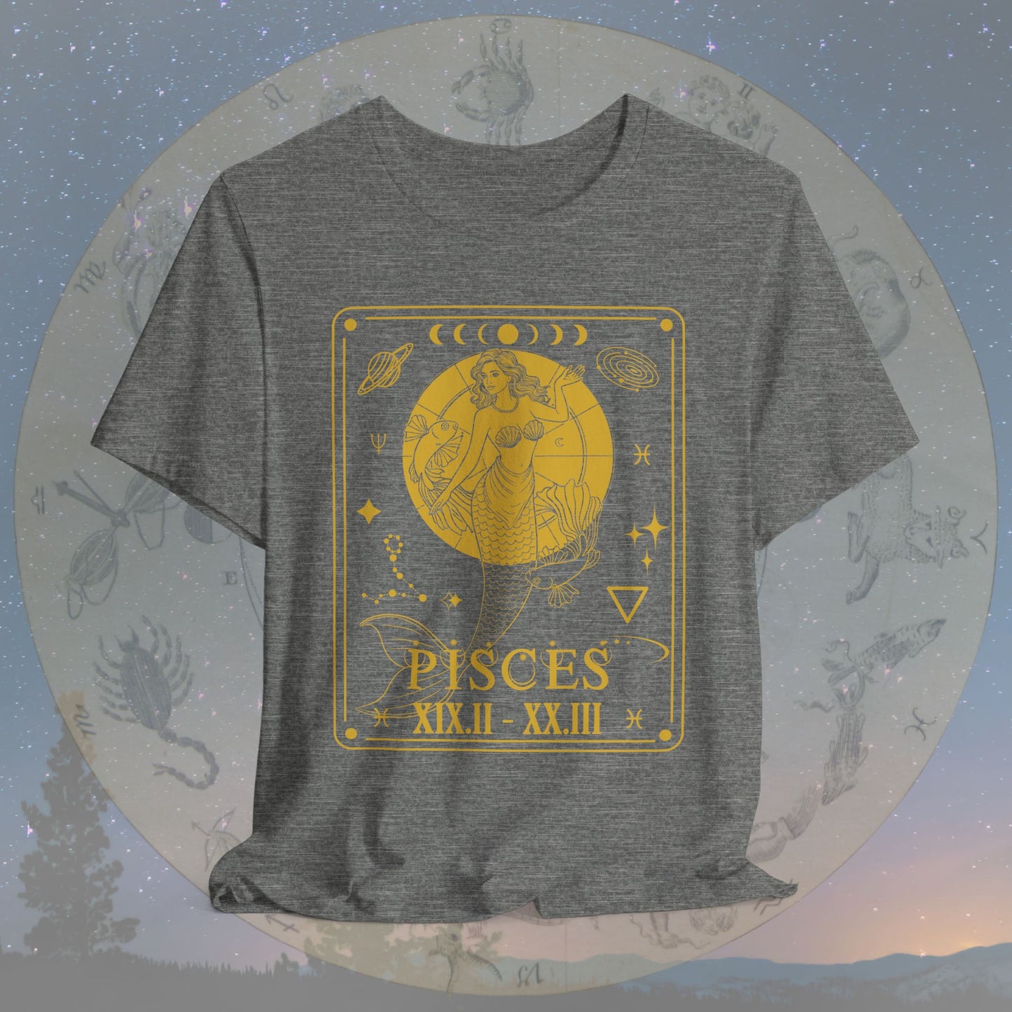 Pisces Zodiac Sign Roman Dates Tarot T-Shirt