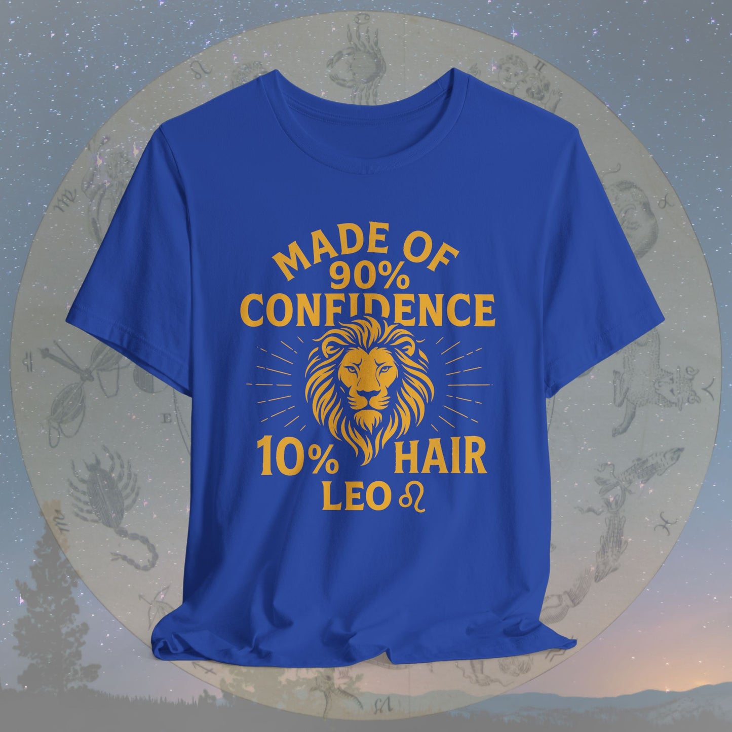 Confident Leo Zodiac Sign T-Shirt – 90% Confidence, 10% Hair