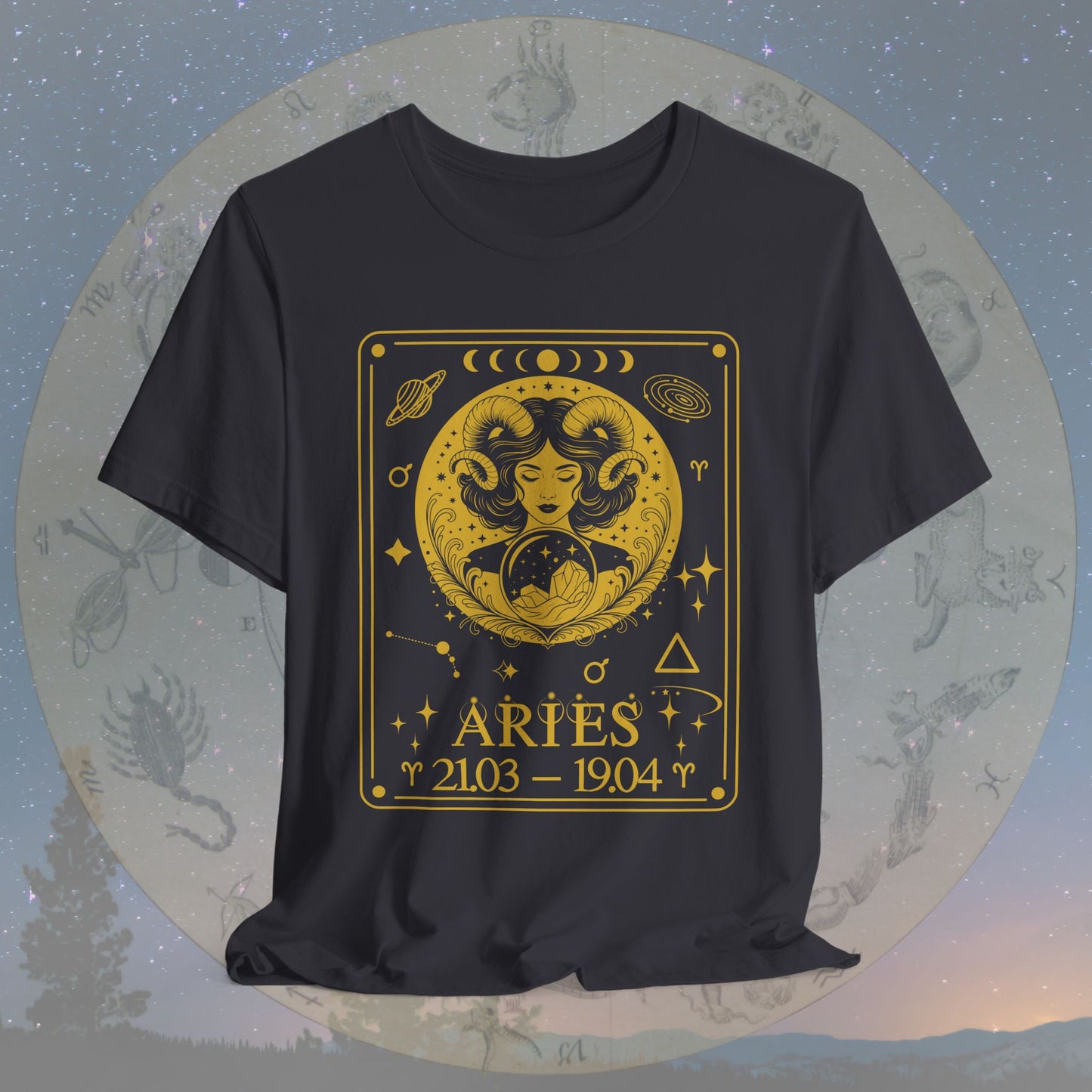 Aries Zodiac Sign Numeric Dates Tarot T-Shirt