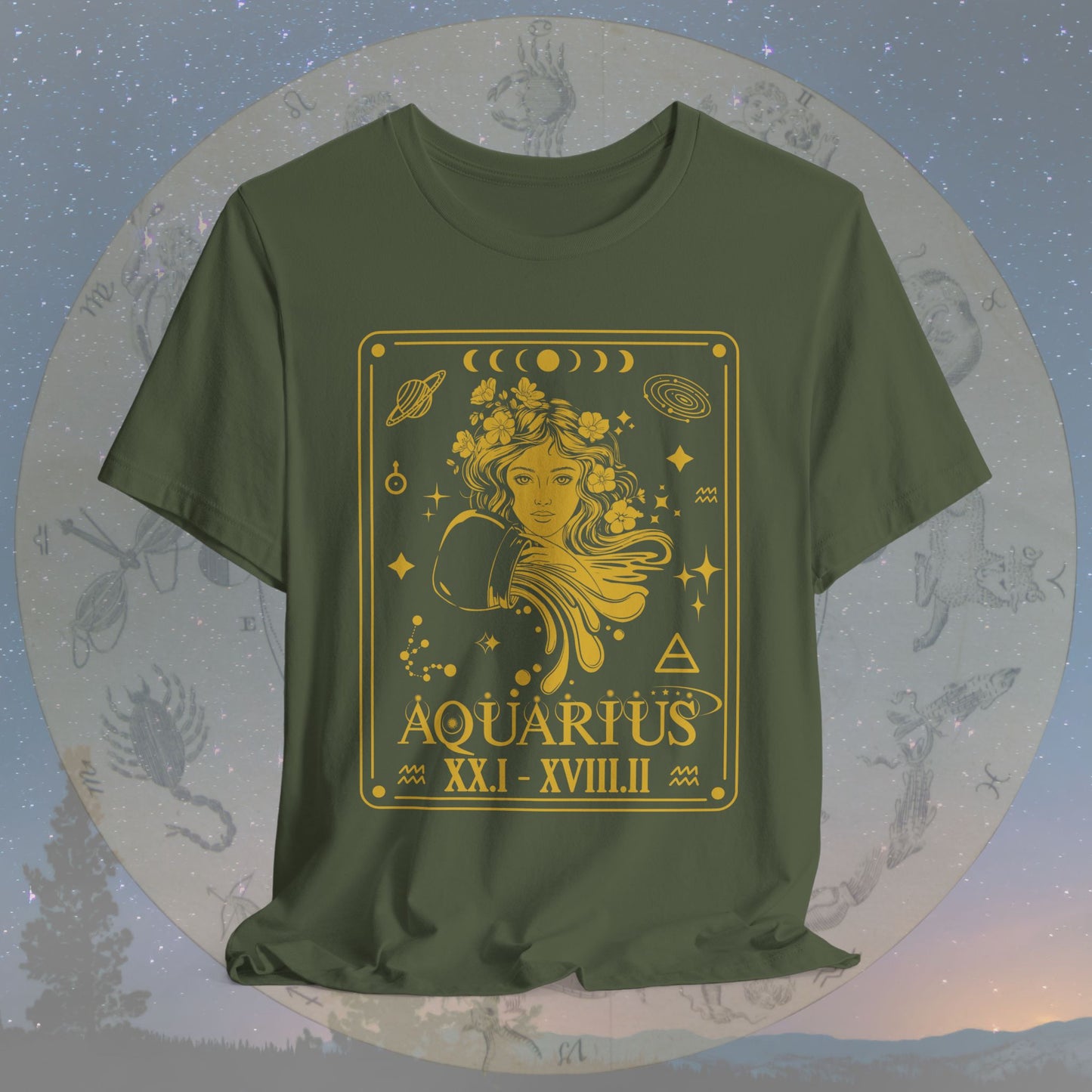 Aquarius Zodiac Sign Roman Dates Tarot T-Shirt