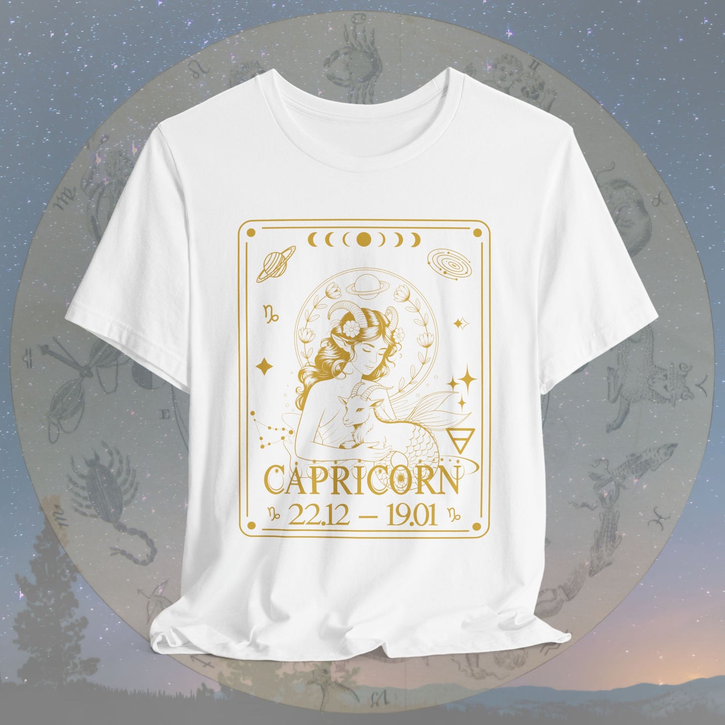 Capricorn Zodiac Sign Numeric Dates Tarot T-Shirt