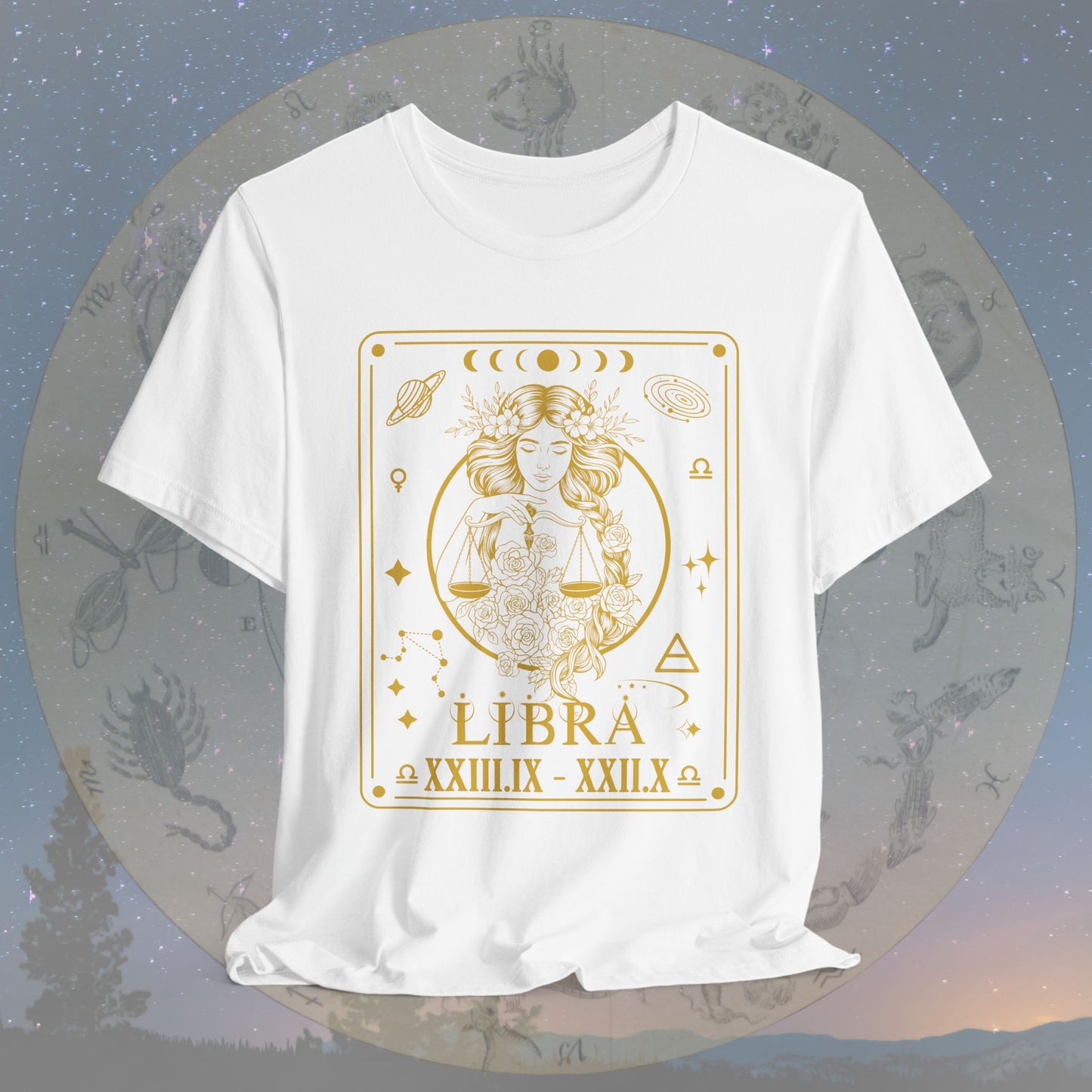Libra Zodiac Sign Roman Dates Tarot T-Shirt