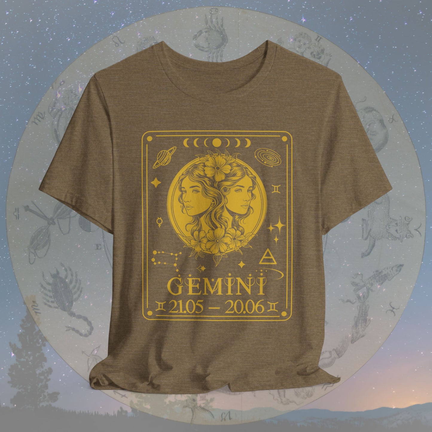 Gemini Zodiac Sign Numeric Dates Tarot T-Shirt