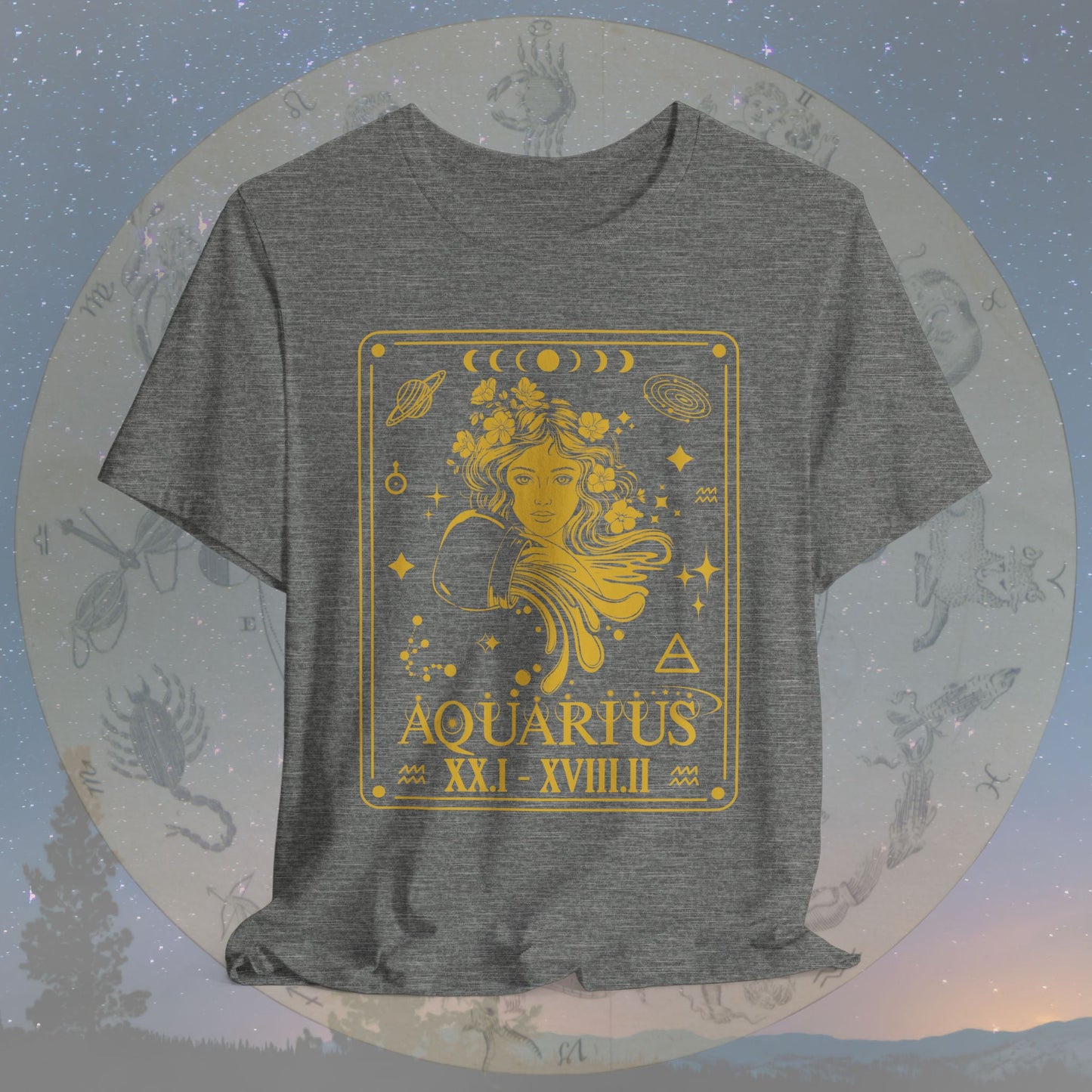 Aquarius Zodiac Sign Roman Dates Tarot T-Shirt