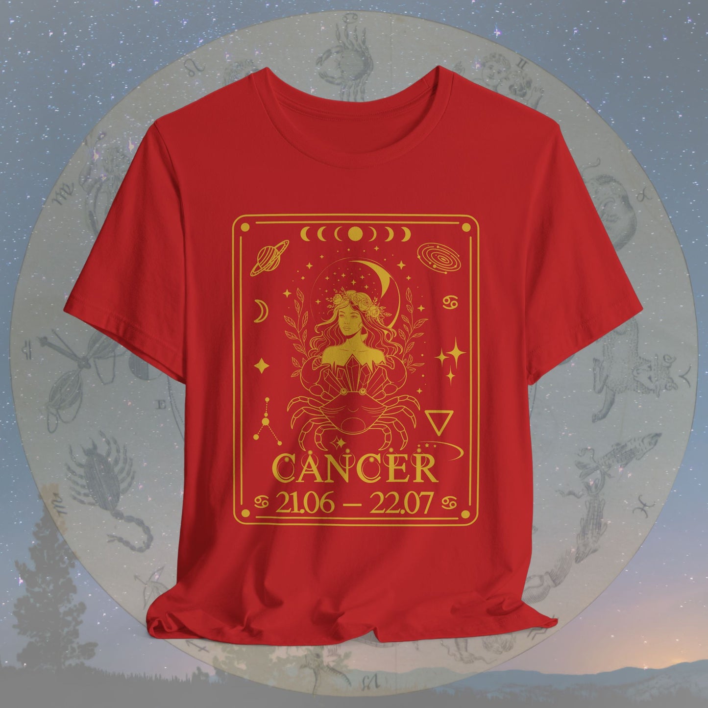 Cancer Zodiac Sign Numeric Dates Tarot T-Shirt