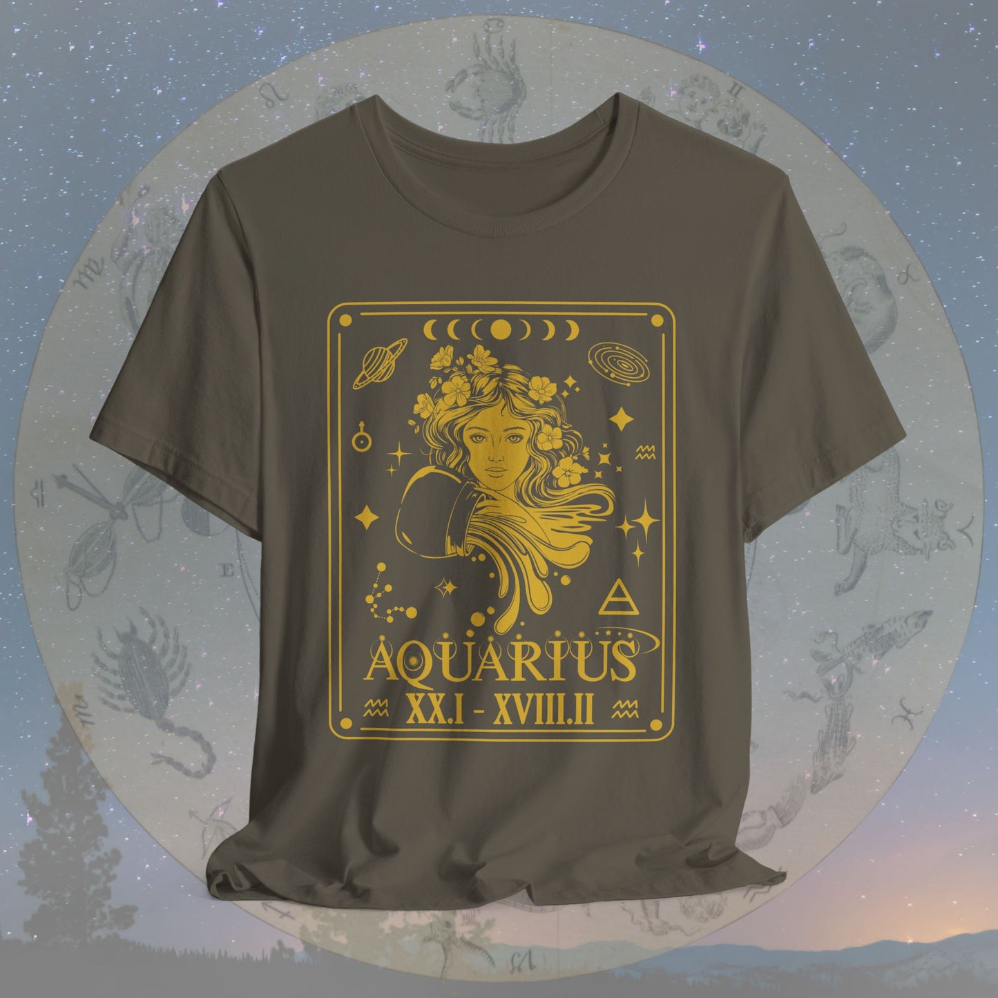 Aquarius Zodiac Sign Roman Dates Tarot T-Shirt