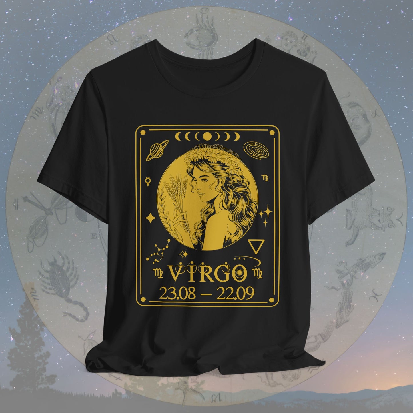 Virgo Zodiac Sign Numeric Dates Tarot T-Shirt