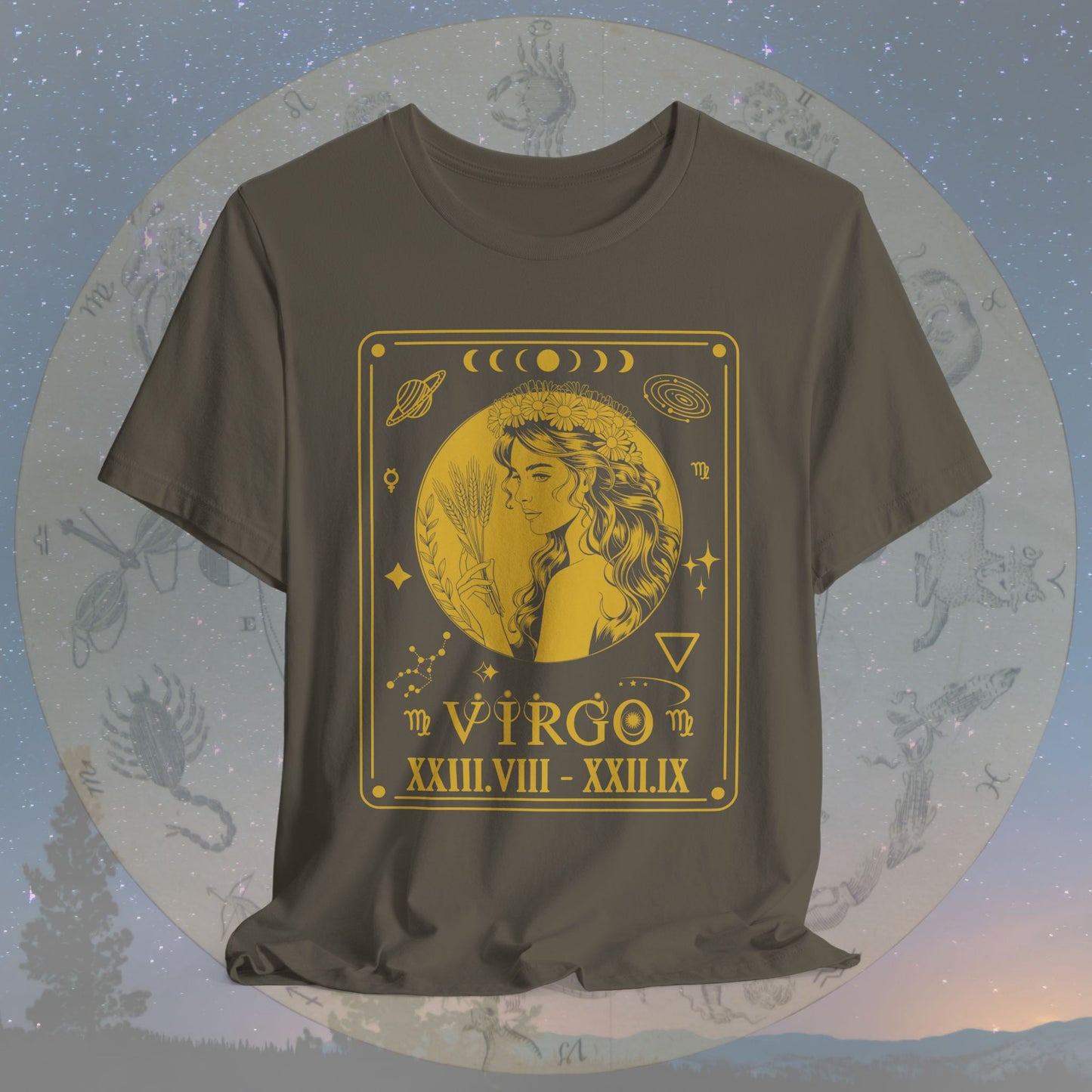Virgo Zodiac Sign Roman Dates Tarot T-Shirt