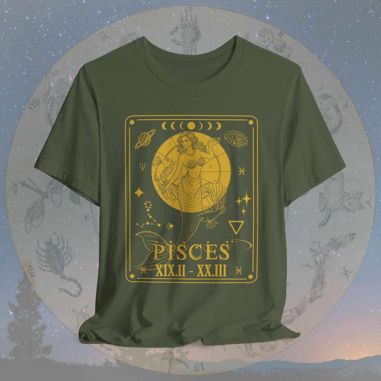 Pisces Zodiac Sign Roman Dates Tarot T-Shirt