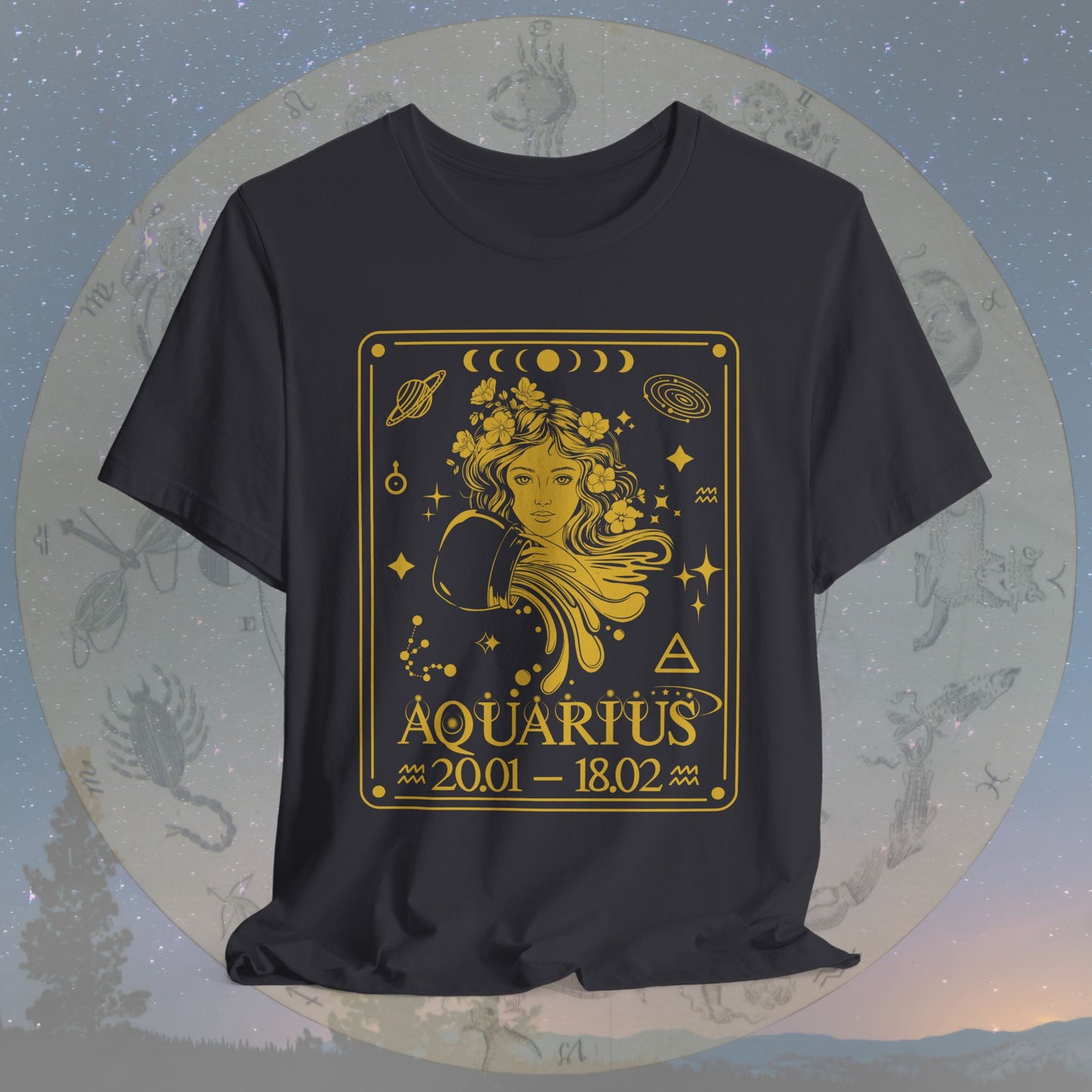 Aquarius Zodiac Sign Numeric Dates Tarot T-Shirt