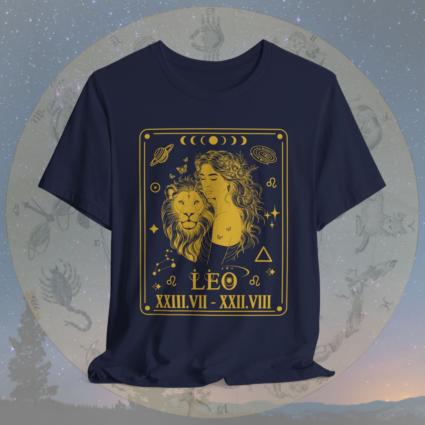 Leo Zodiac Sign Roman Dates Tarot T-Shirt